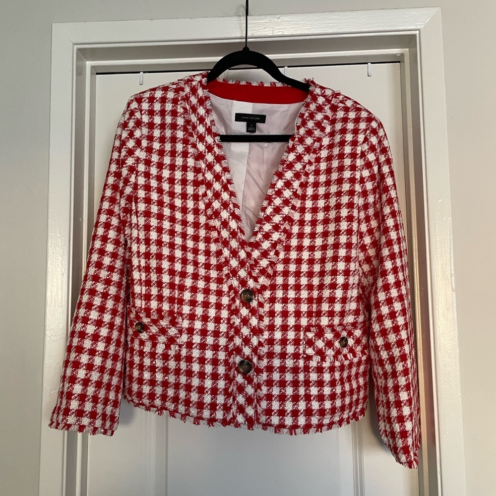 ANN TAYLOR - RED HOUNDSTOOTH / GINGHAM JACKET
